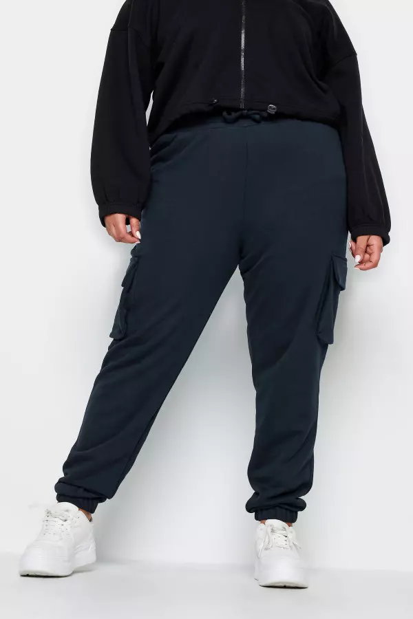 Yours Curve Navy Blue Cuffed Cargo Joggers, Women's Curve & Plus Size, Yours
