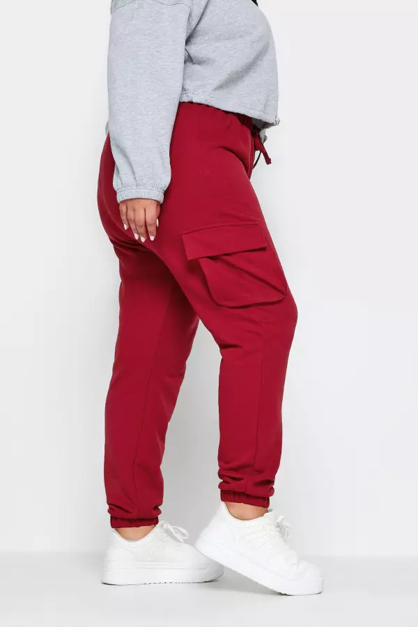 Yours Curve Red Cuffed Cargo Joggers, Women's Curve & Plus Size, Yours