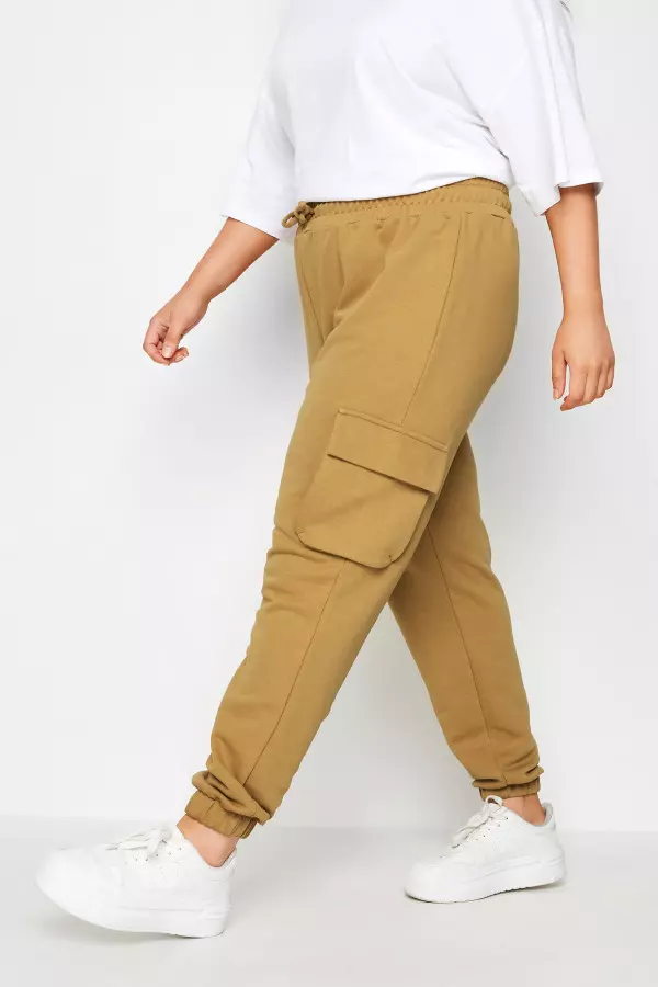 Yours Curve Beige Brown Cargo Joggers, Women's Curve & Plus Size, Yours