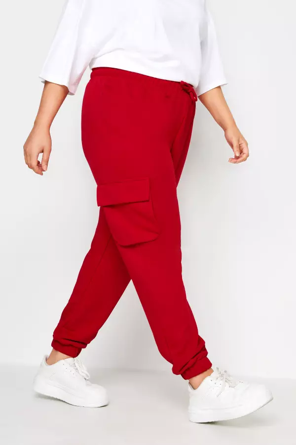 Yours Curve Red Cargo Joggers, Women's Curve & Plus Size, Yours