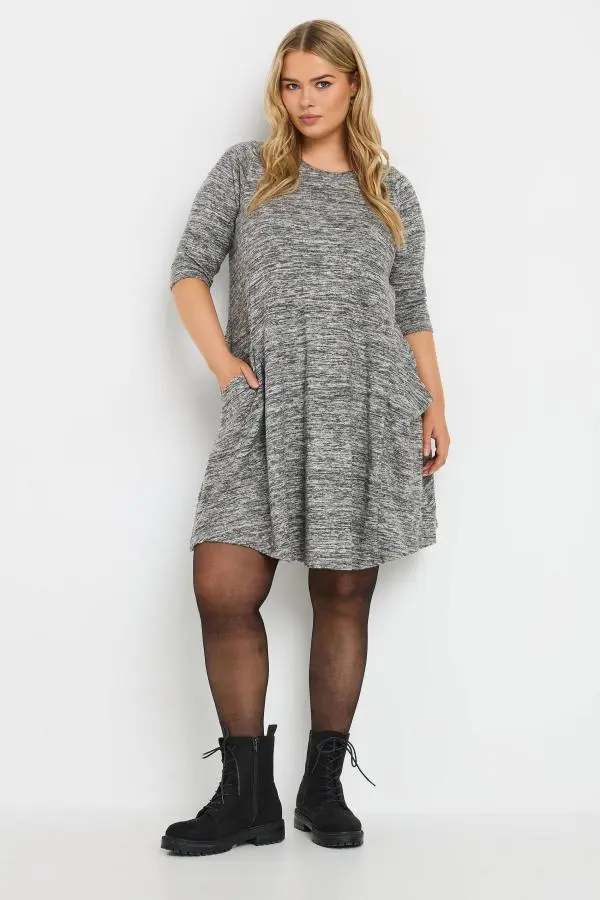 Yours Curve Grey Soft Touch Pocket Dress Size 16