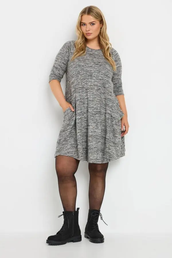 Yours Curve Grey Soft Touch Pocket Dress Size 30-32