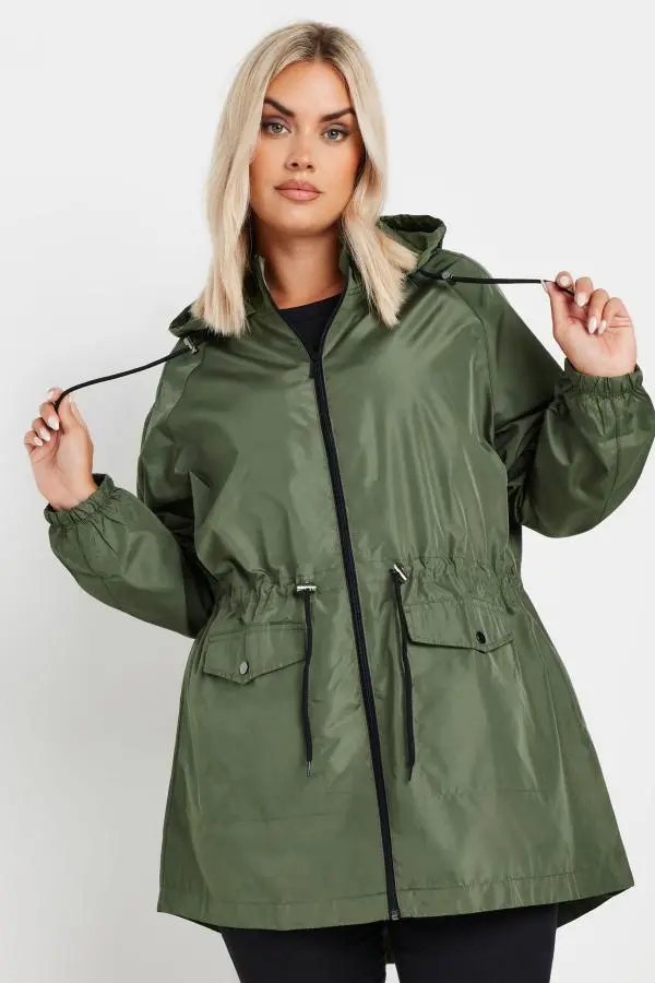 Yours Plus Size Khaki Green Drawstring Lightweight Parka Jacket Size 26-28