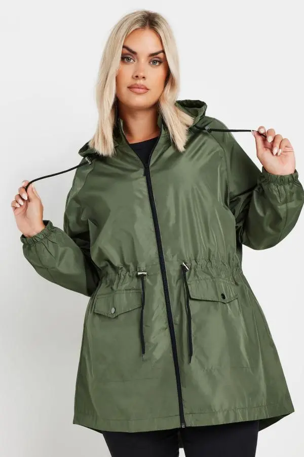 Yours Plus Size Khaki Green Drawstring Lightweight Parka Jacket Size 34-36