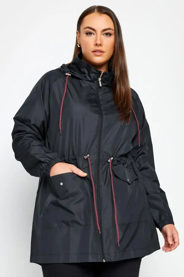 Yours Plus Size Navy Blue Drawstring Lightweight Parka Jacket Size 38-40