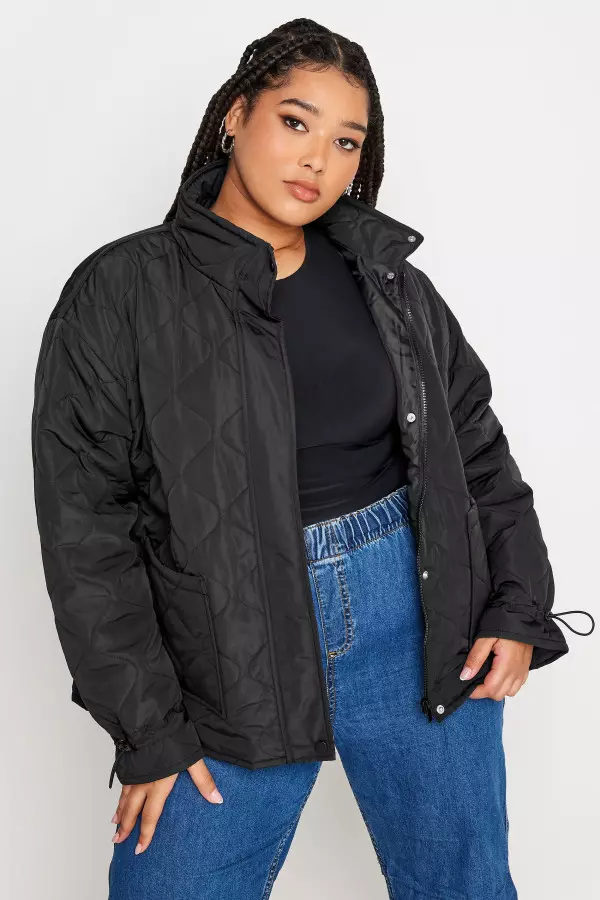 Yours Curve Black Quilted Jacket, Women's Curve & Plus Size, Yours
