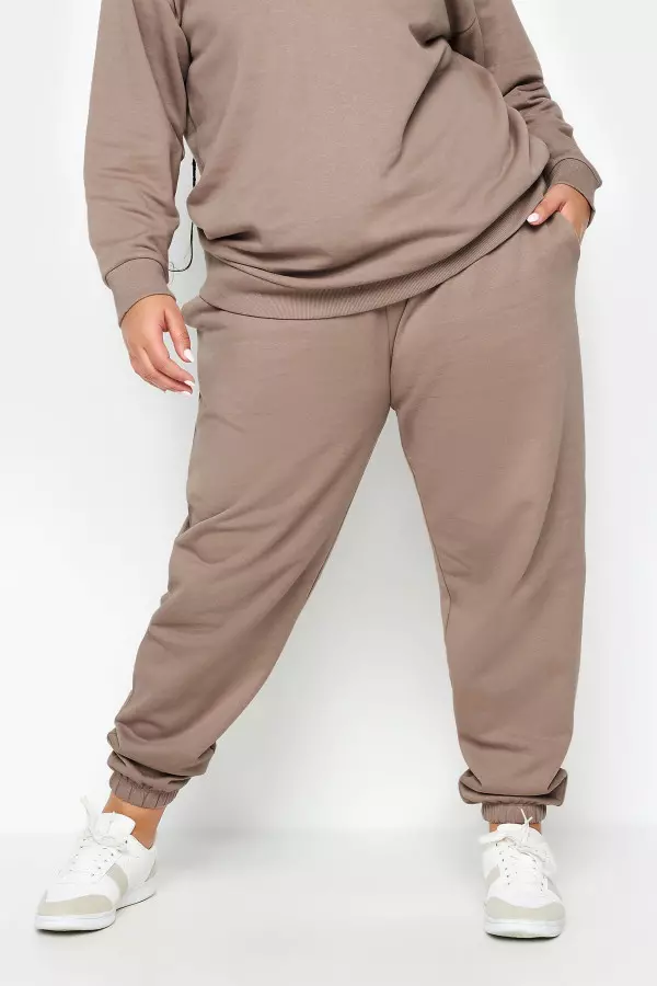 Yours Curve Mocha Brown Cuffed Joggers, Women's Curve & Plus Size, Yours