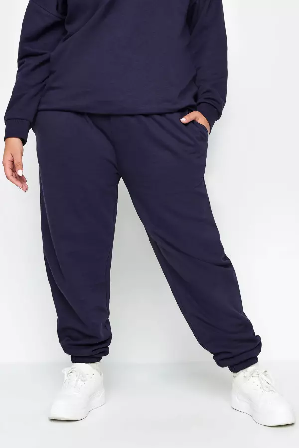 Yours Curve Navy Blue Cuffed Joggers, Women's Curve & Plus Size, Yours