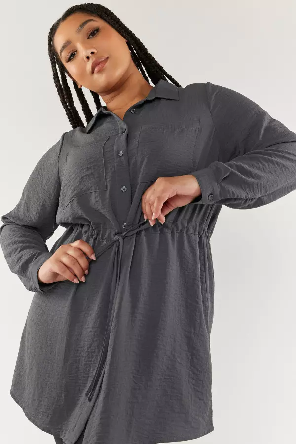 Yours Curve Charcoal Grey Utility Tunic Shirt, Women's Curve & Plus Size, Yours
