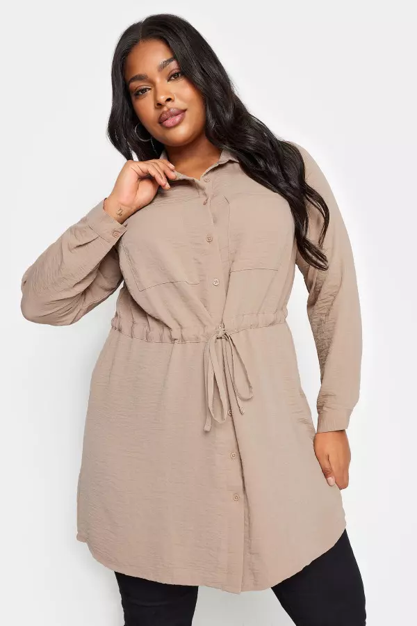 Yours Curve Beige Brown Utility Tunic Shirt, Women's Curve & Plus Size, Yours