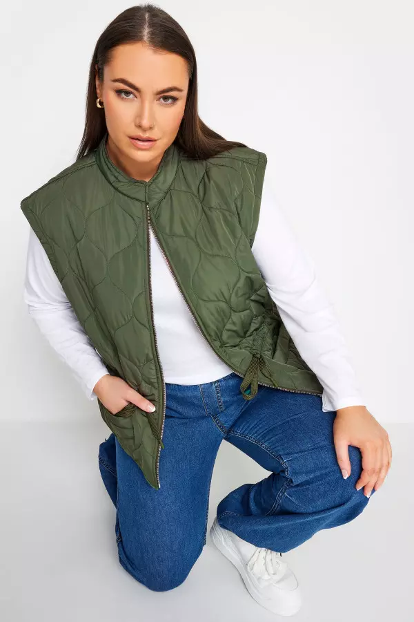 Yours Curve Khaki Green Cropped Boxy Gilet, Women's Curve & Plus Size, Yours