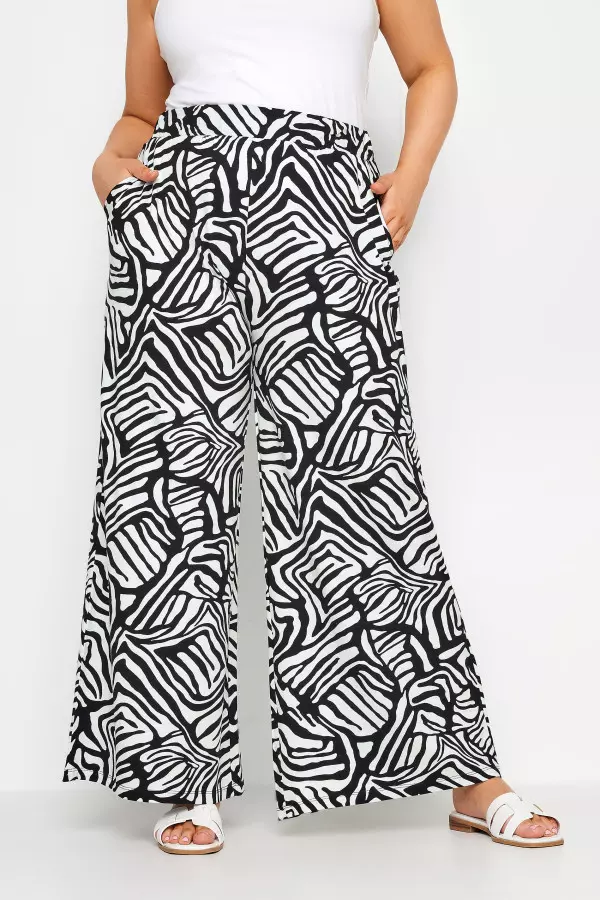 Yours Curve Black Abstract Print Wide Leg Trousers, Women's Curve & Plus Size, Yours