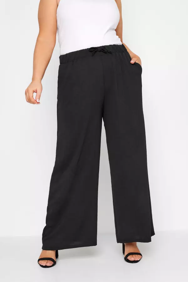 Yours Curve Black Stretch Jersey Wide Leg Trousers, Women's Curve & Plus Size, Yours