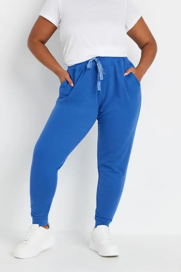 Yours Curve Blue Elasticated Stretch Joggers Size 30-32