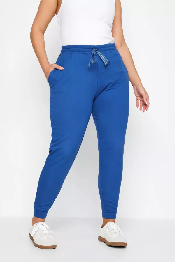 Yours Curve Blue Elasticated Stretch Joggers, Women's Curve & Plus Size, Yours
