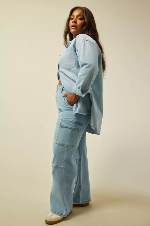 Limited Collection Curve Blue Wide Leg Cargo Jeans, Women's Curve & Plus Size, Limited Collection
