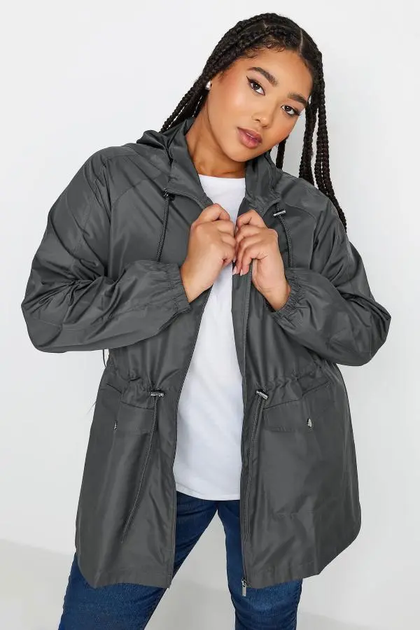 Yours Plus Size Dark Grey Lightweight Parka Jacket Size 34-36