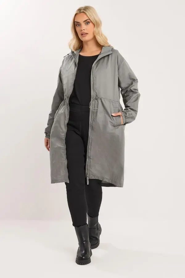 Yours Plus Size Grey Lightweight Longline Parka Jacket Size 14