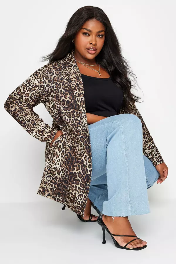 Limited Collection Curve Brown Leopard Print Blazer, Women's Curve & Plus Size, Limited Collection