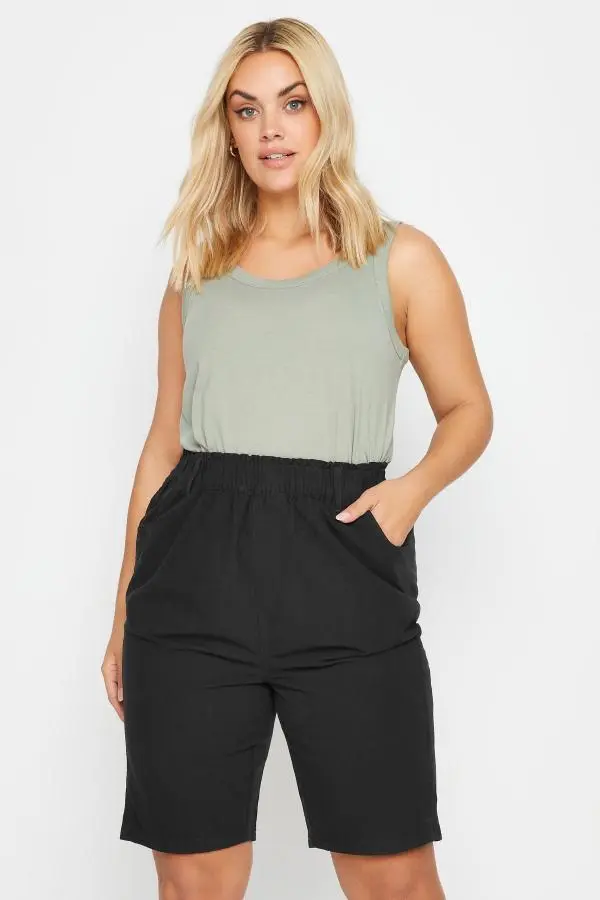 Yours Plus Size Black Elasticated Cool Cotton Shorts Size 34-36