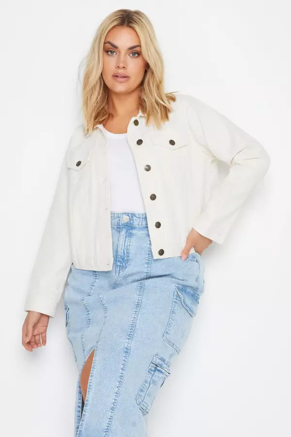 Yours Curve Ivory White Denim Jacket, Women's Curve & Plus Size, Yours