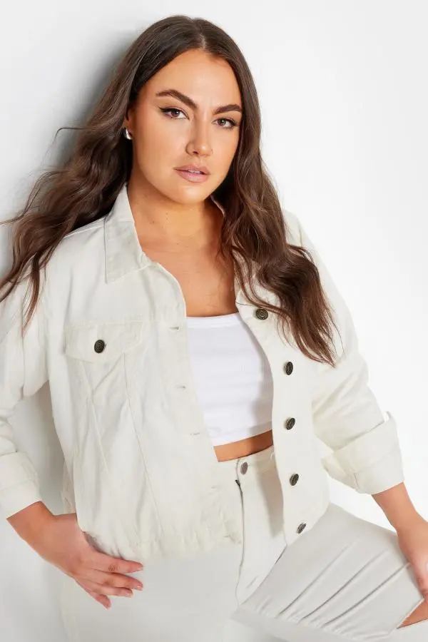 Yours Plus Size Ivory White Denim Jacket Size 14