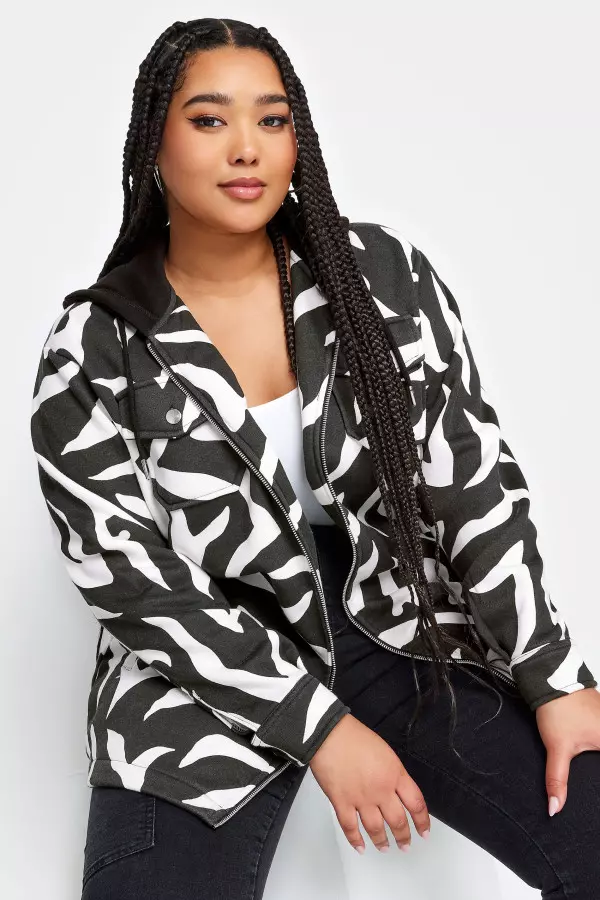 Yours Curve Zebra Print Hooded Shacket, Women's Curve & Plus Size, Yours