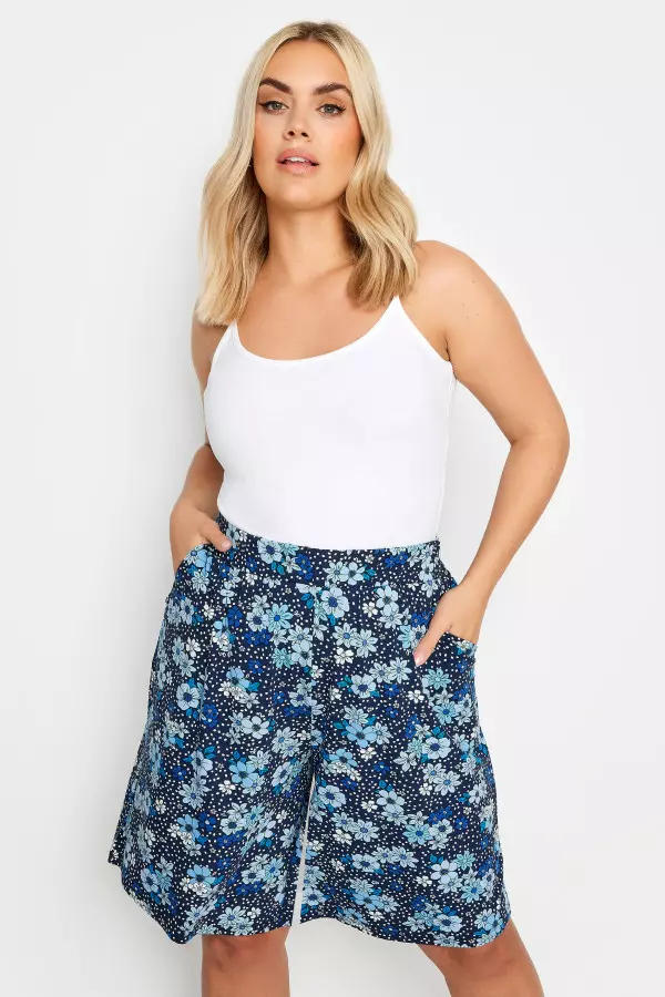 Yours Curve Blue Floral Print Shorts, Women's Curve & Plus Size, Yours