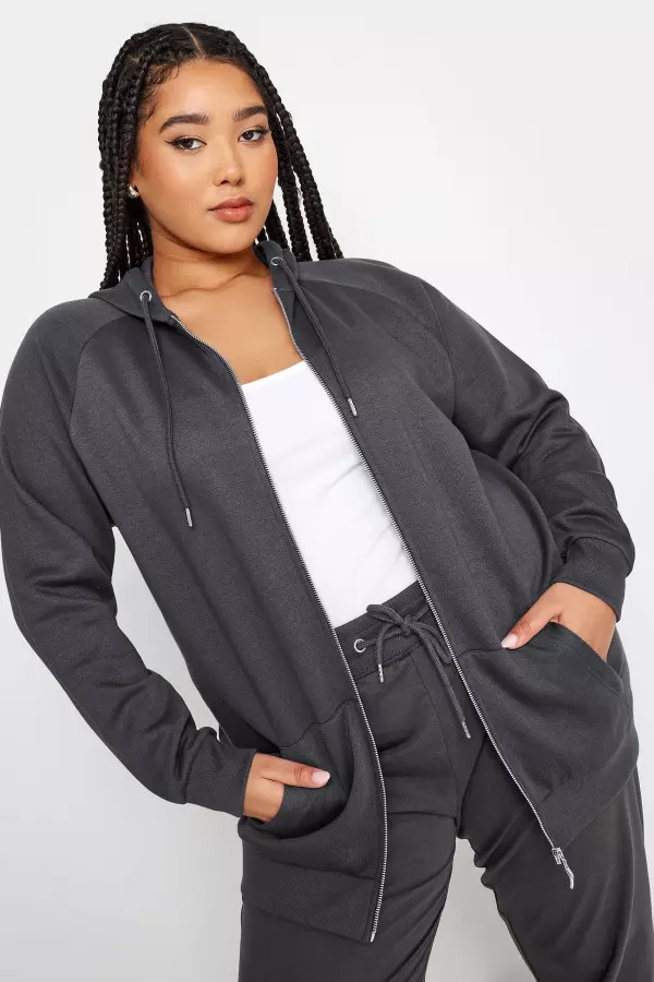 Yours Curve Charcoal Grey Zip Through Hoodie, Women's Curve & Plus Size, Yours