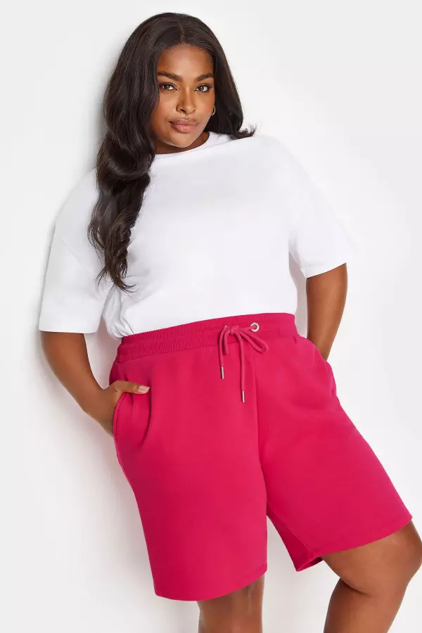 Yours Curve Hot Pink Jogger Shorts, Women's Curve & Plus Size, Limited Collection