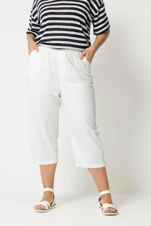 Yours Plus Size White Cool Cotton Cropped Trousers Size 34-36