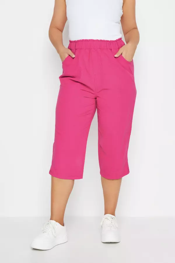 Yours Curve Pink Cool Cotton Cropped Trousers, Women's Curve & Plus Size, Yours
