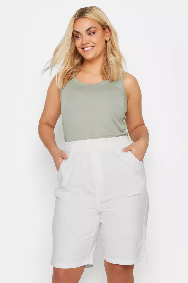 Yours Curve Ivory White Cool Cotton Shorts, Women's Curve & Plus Size, Yours