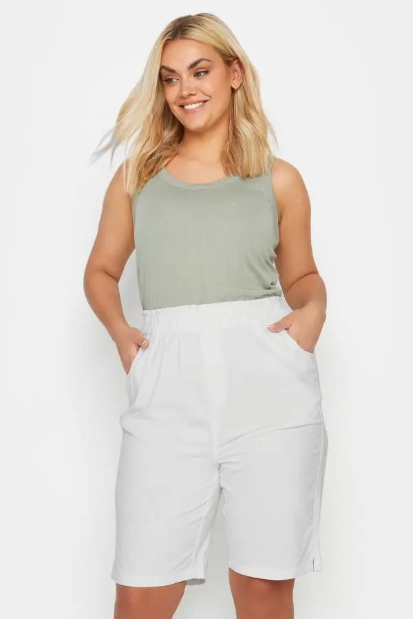 Yours Plus Size Ivory White Cool Cotton Shorts Size 34-36
