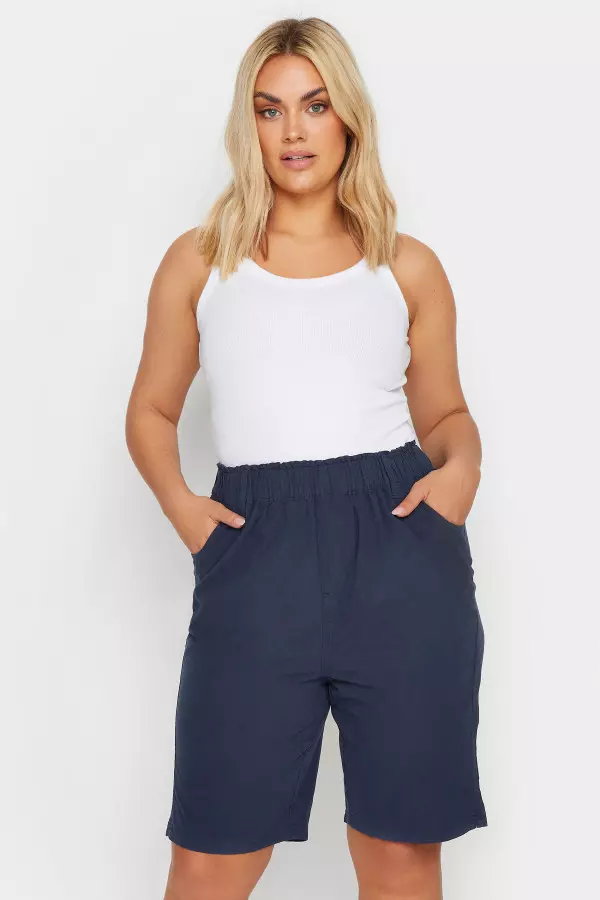 Yours Curve Navy Blue Cool Cotton Shorts, Women's Curve & Plus Size, Yours