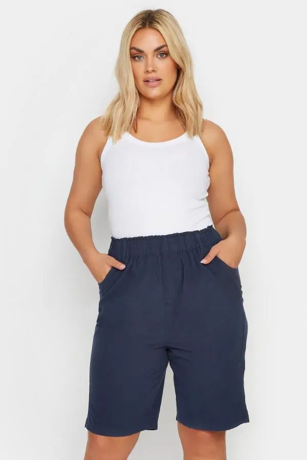 Yours Plus Size Navy Blue Cool Cotton Shorts Size 34-36