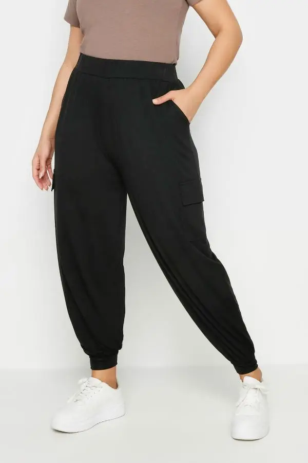 Yours Plus Size Black Cargo Pocket Harem Joggers Size 18