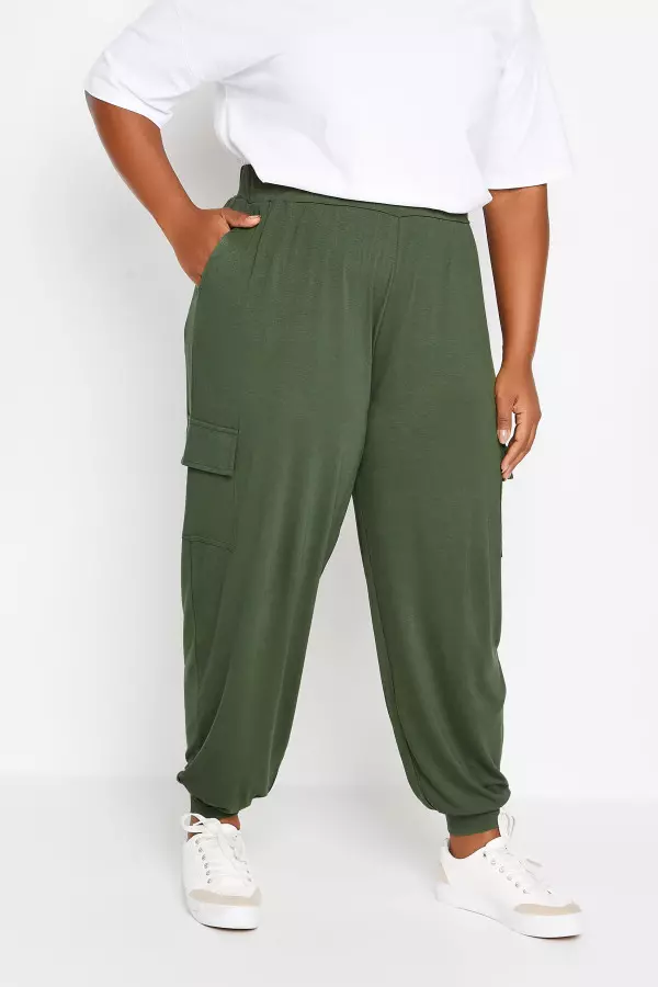 Yours Curve Khaki Green Cargo Pocket Harem Joggers, Women's Curve & Plus Size, Yours