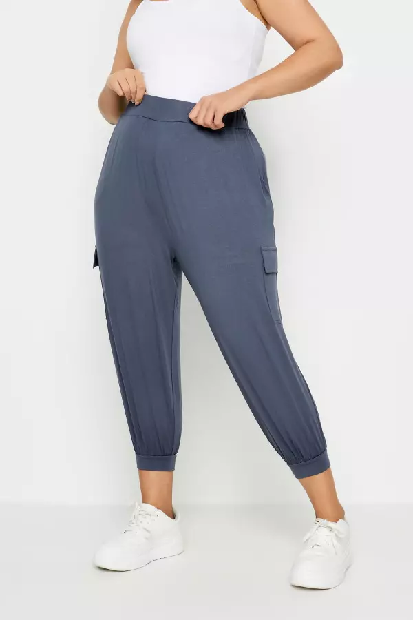 Yours Curve Charcoal Grey Cropped Cargo Harem Trousers, Women's Curve & Plus Size, Yours