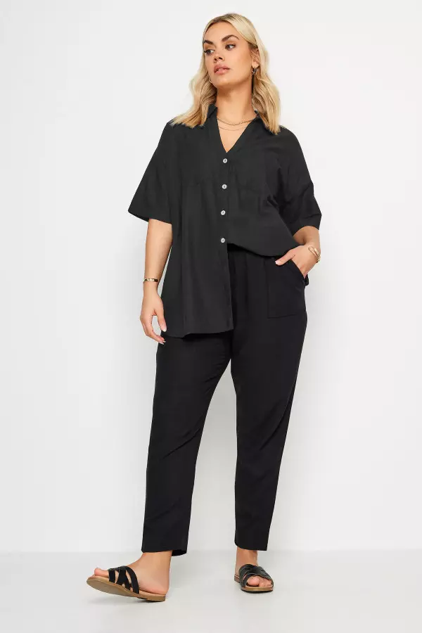 Yours Curve Black Utility Linen Shirt, Women's Curve & Plus Size, Yours