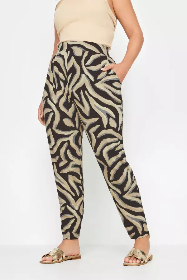 Yours Curve Beige Brown Zebra Print Harem Trousers, Women's Curve & Plus Size, Yours