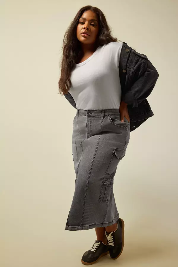 Yours Curve Grey Zip Pocket Maxi Skirt, Women's Curve & Plus Size, Yours