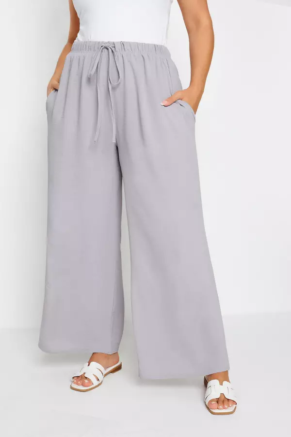 Yours Curve Grey Twill Wide Leg Trousers, Women's Curve & Plus Size, Yours