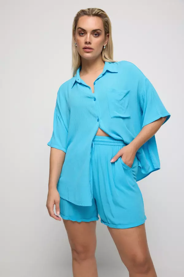 Limited Collection Curve Blue Crinkle Shirt, Women's Curve & Plus Size, Limited Collection