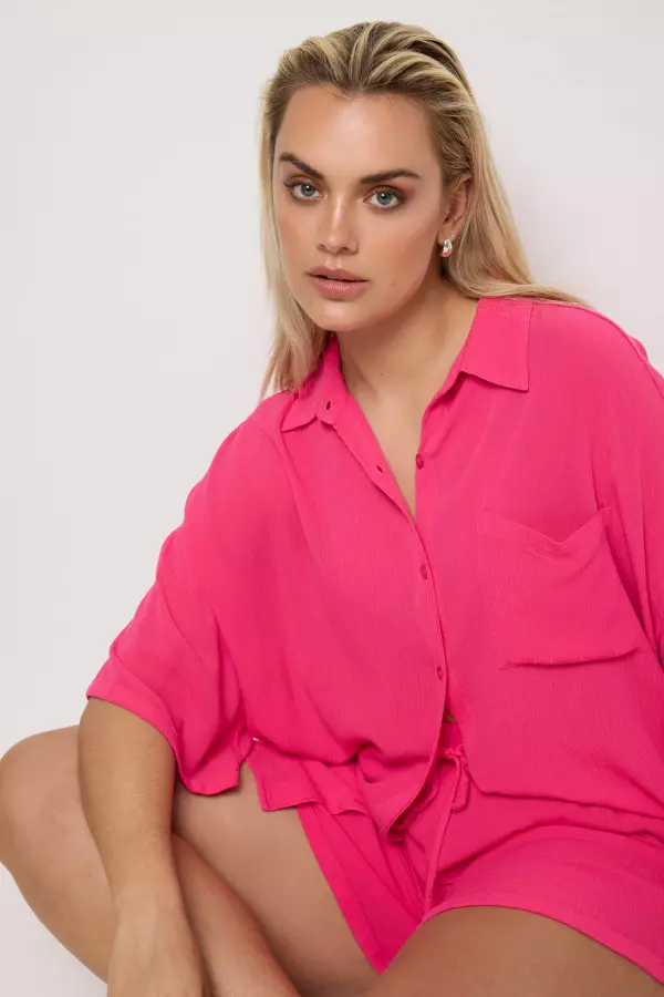 Limited Collection Curve Pink Crinkle Shirt, Women's Curve & Plus Size, Limited Collection