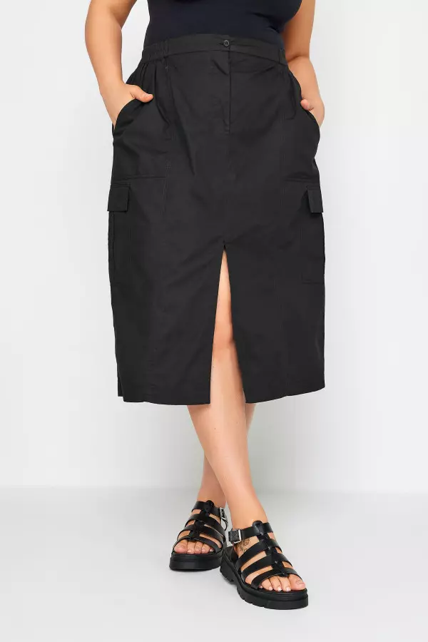 Yours Curve Black Split Hem Cargo Midi Skirt, Women's Curve & Plus Size, Yours