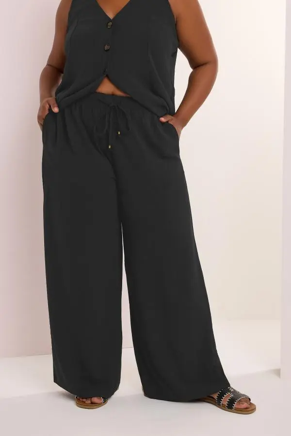 Yours Curve Black Twill Wide Leg Trousers, Women's Curve & Plus Size, Yours
