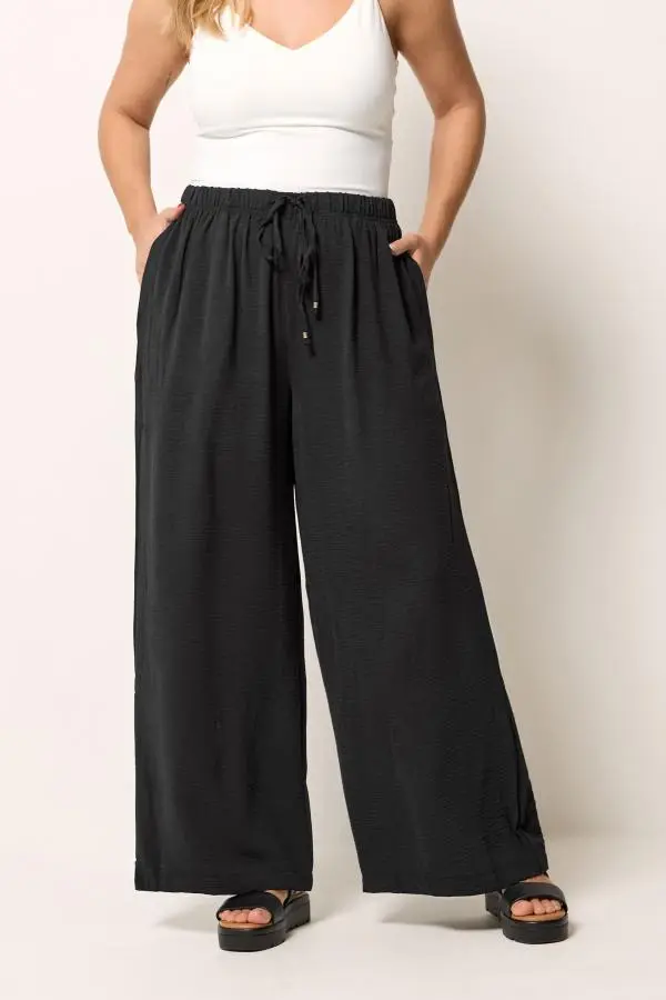 Yours Plus Size Black Twill Wide Leg Trousers Size 34-36