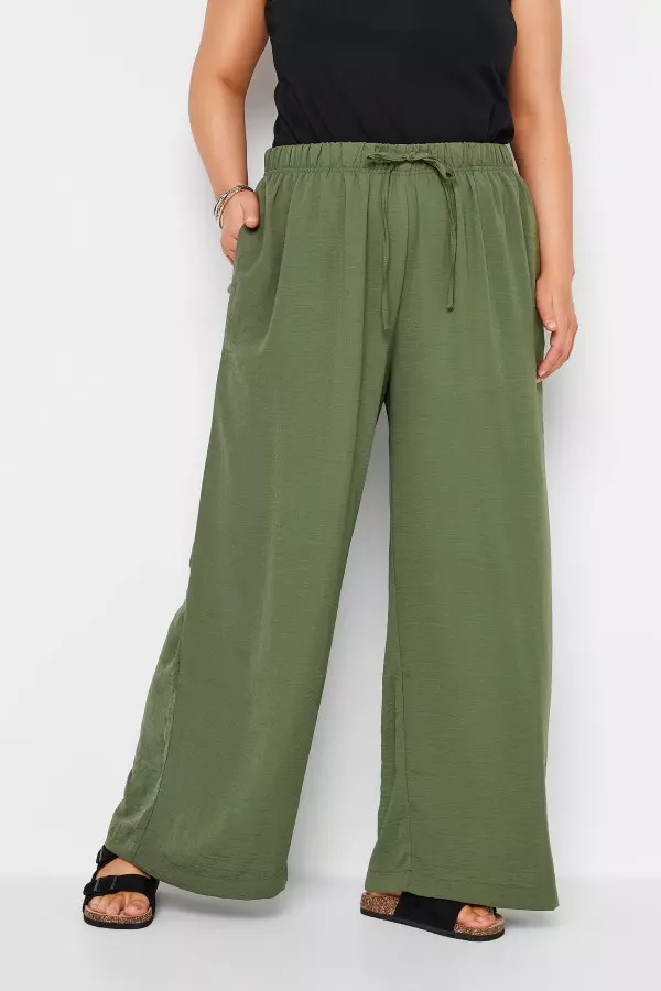 Yours Curve Olive Green Twill Wide Leg Trousers, Women's Curve & Plus Size, Yours