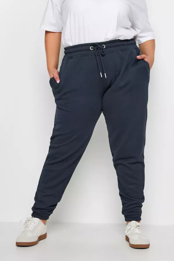 Yours Curve Navy Blue Elasticated Joggers, Women's Curve & Plus Size, Yours